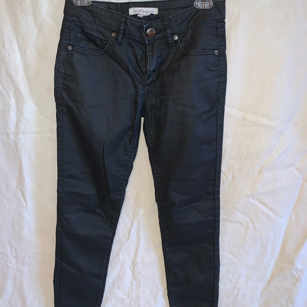 BCBG Leather look alike black jeans